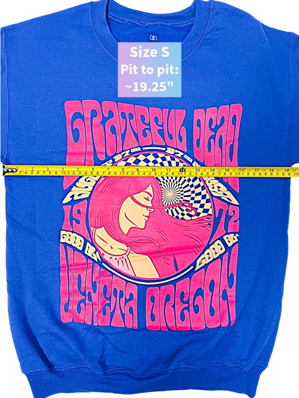 Grateful Dead 8-27-72 Veneta Oregon Crewneck Sweatshirt Blue Pink Unisex S NWT - Picture 6 of 9